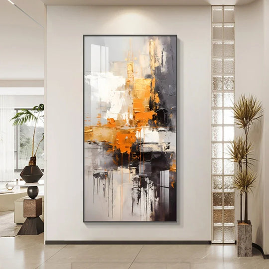 Black Grey Orange Abstract Canvas Wall Art Modern Decor