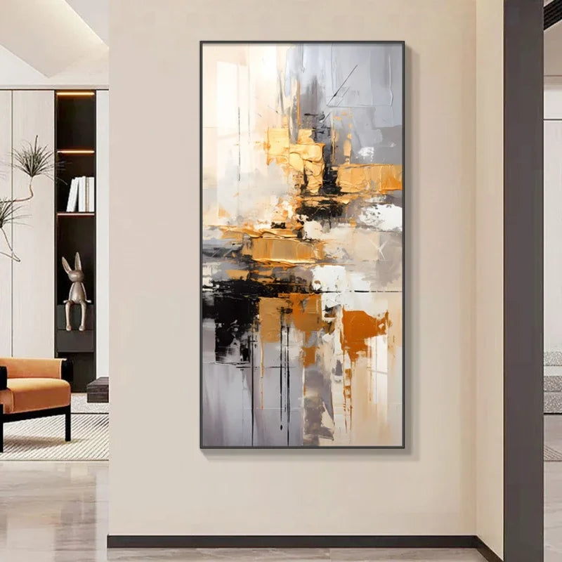 Black Grey Orange Abstract Canvas Wall Art Modern Decor
