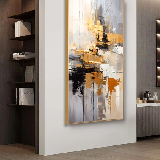 Black Grey Orange Abstract Canvas Wall Art Modern Decor