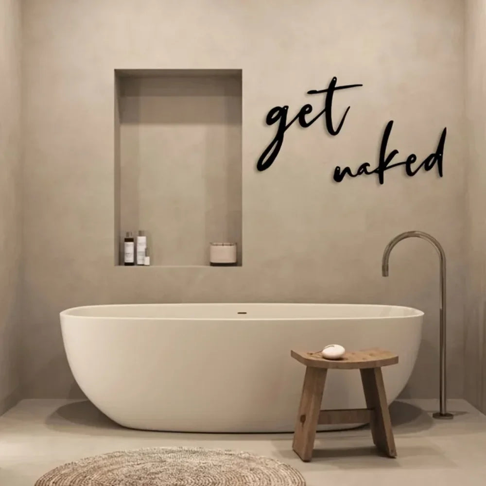 Set of 2 Get Naked Typographic Black Metal Wall Art