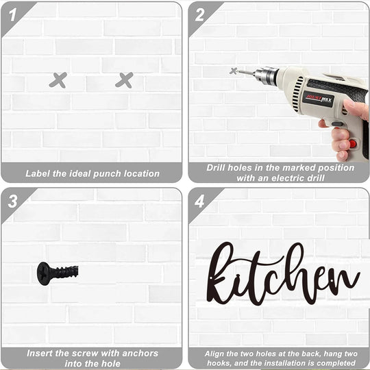 Black Metal Kitchen Typographic Wall Art Decor