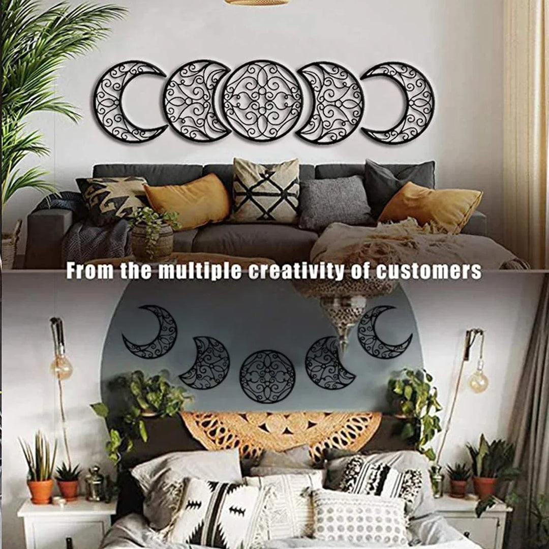 Set of 5 Moon Phase Black Metal Wall Art Decor