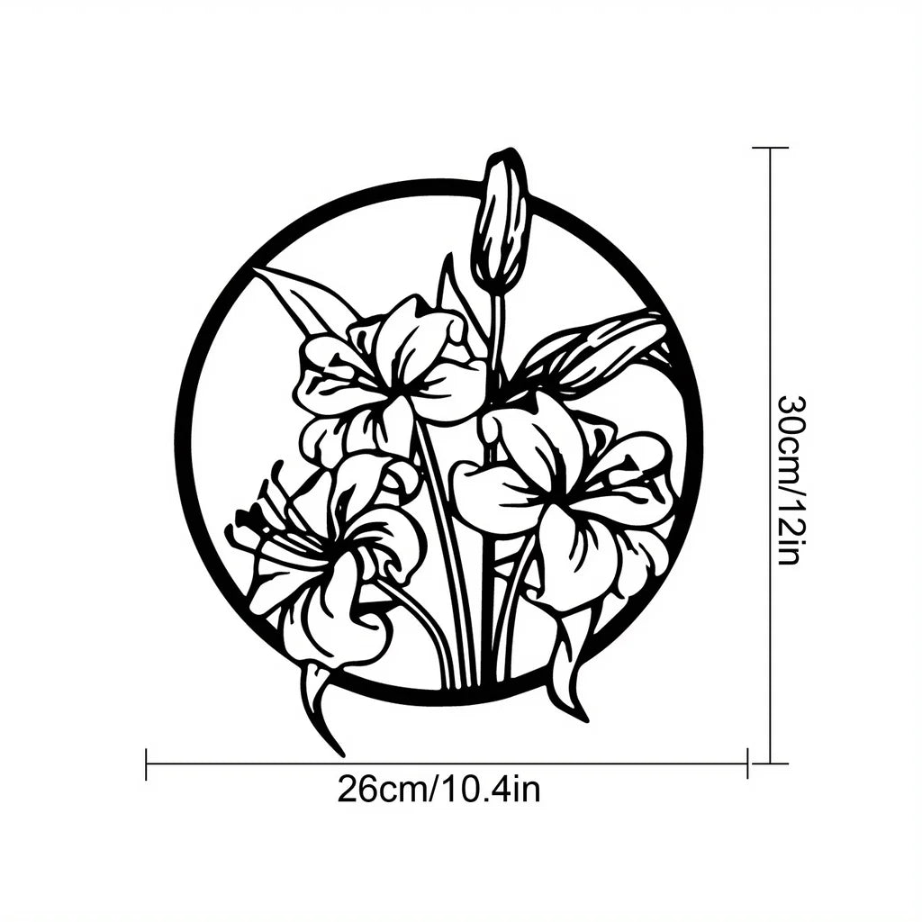 Black Metal Floral Silhouette Wall Art Decor