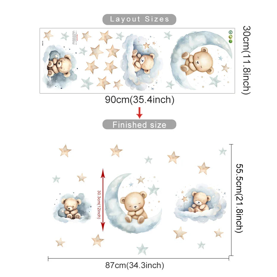Blue Moon Teddy Bear Wall Stickers