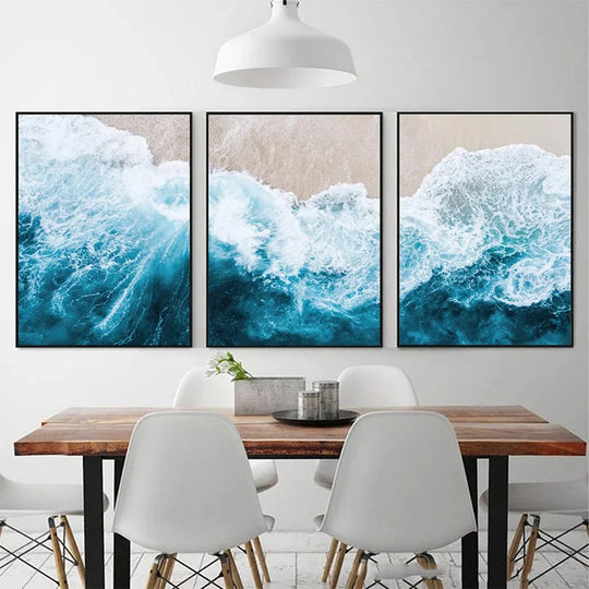 Blue Ocean Waves Beach Canvas Wall Art for Living Room