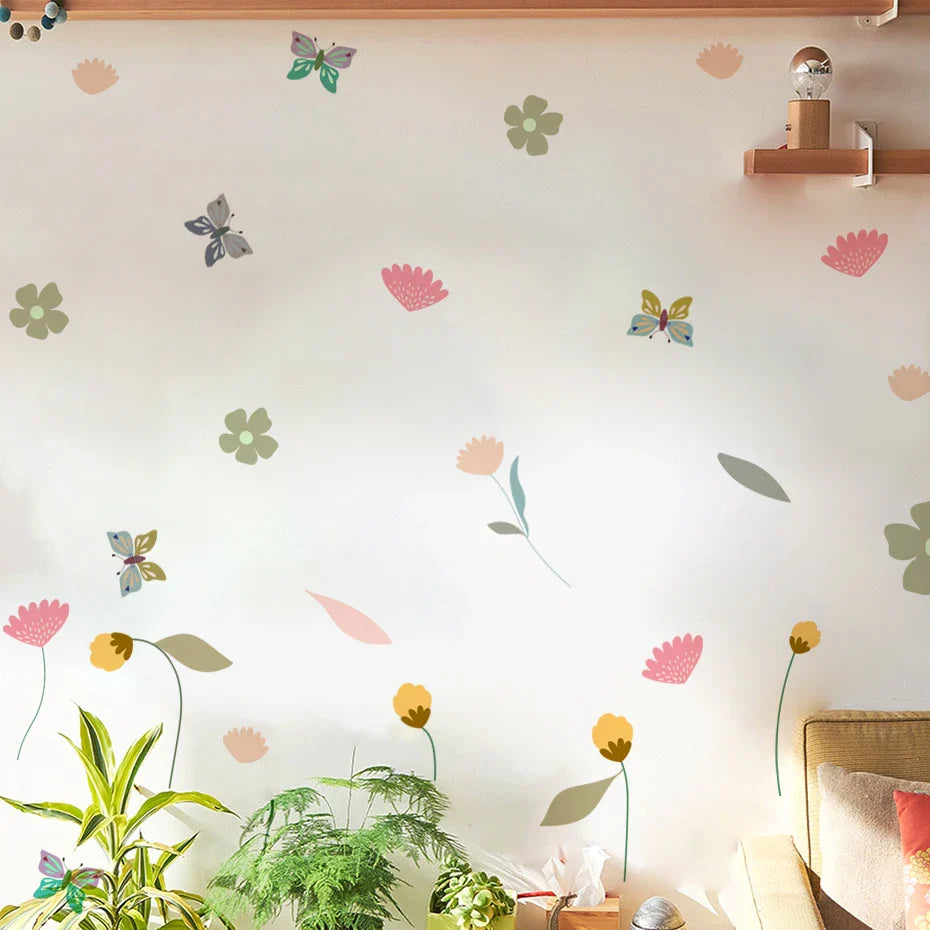 Boho Bloom And Butterfly Watercolor Wall Decals For Home Decor