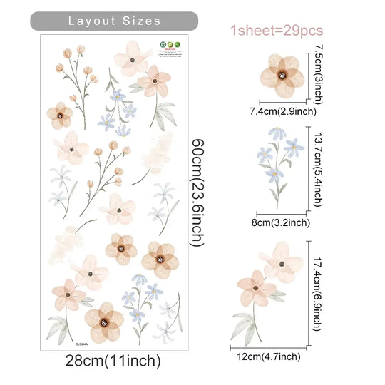 Boho Bloom Watercolor Flower Wall Decals