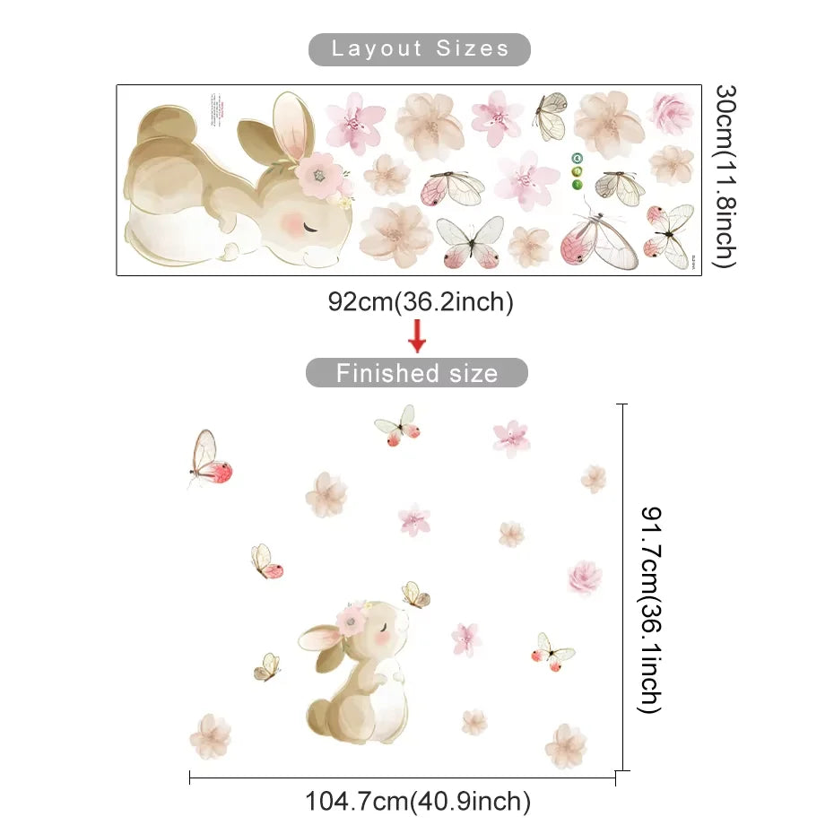 Boho Bunny Botanical Wall Stickers