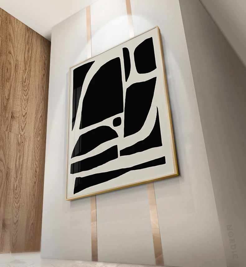 Striking Bold Abstract Minimalist Black White Canvas Wall Art Unframed