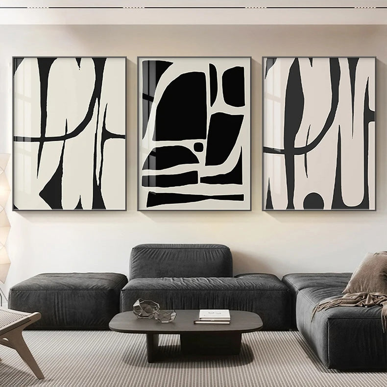 Striking Bold Abstract Minimalist Black White Canvas Wall Art Unframed