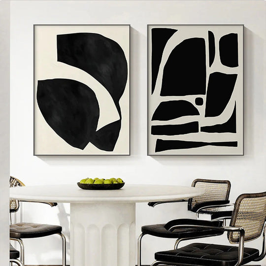 Striking Bold Abstract Minimalist Black White Canvas Wall Art Unframed