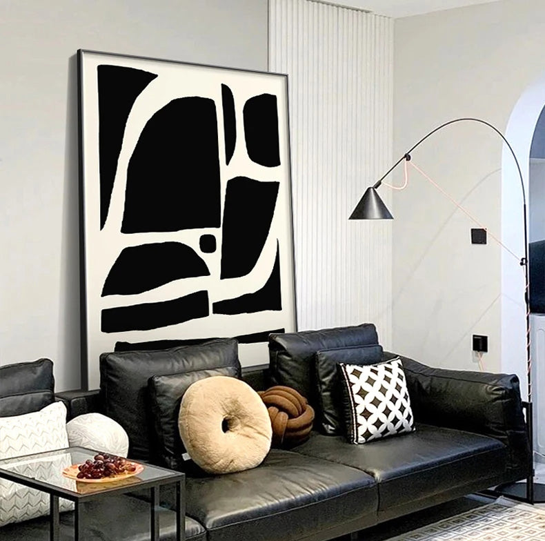Striking Bold Abstract Minimalist Black White Canvas Wall Art Unframed