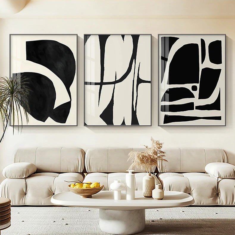 Striking Bold Abstract Minimalist Black White Canvas Wall Art Unframed
