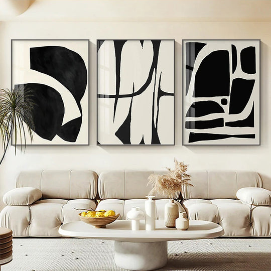 Striking Bold Abstract Minimalist Black White Canvas Wall Art Unframed