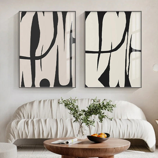 Striking Bold Abstract Minimalist Black White Canvas Wall Art Unframed