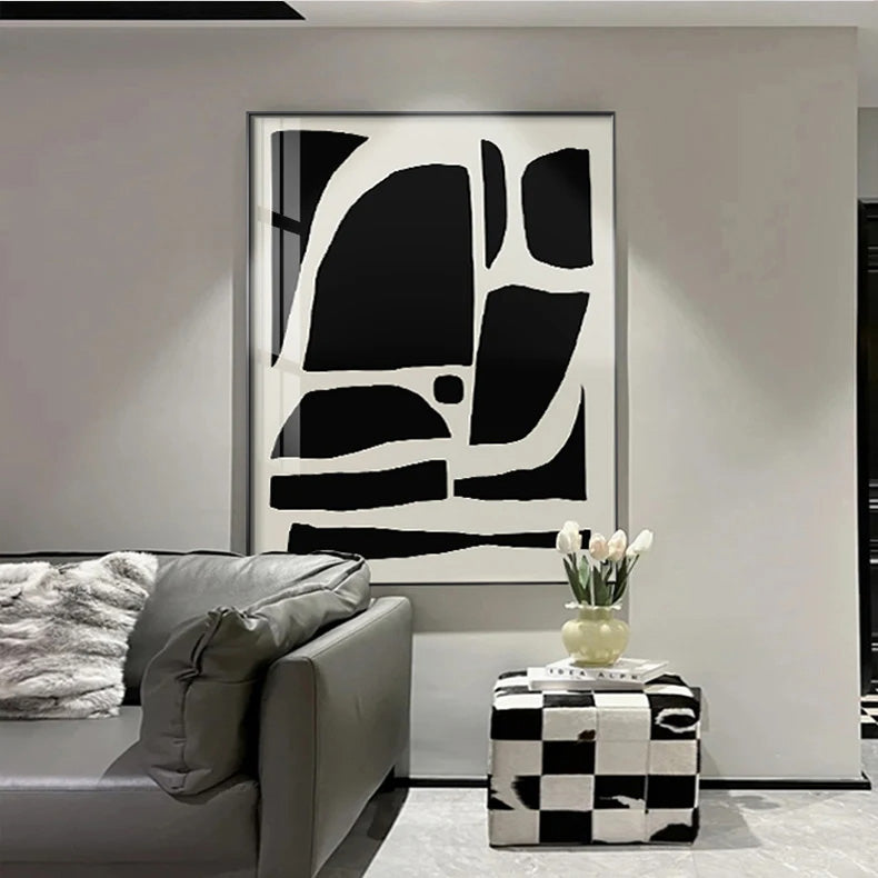 Striking Bold Abstract Minimalist Black White Canvas Wall Art Unframed