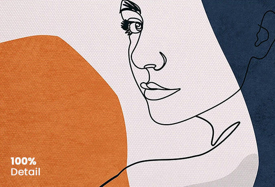 Bold Blue Orange Beige Abstract Line Art Face Canvas Wall Art Unframed
