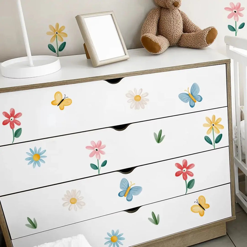 Butterfly Garden Colorful Floral Wall Decals For Home Decor