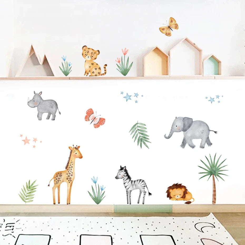 Cartoon Jungle Animals Nursery Wall Stickers