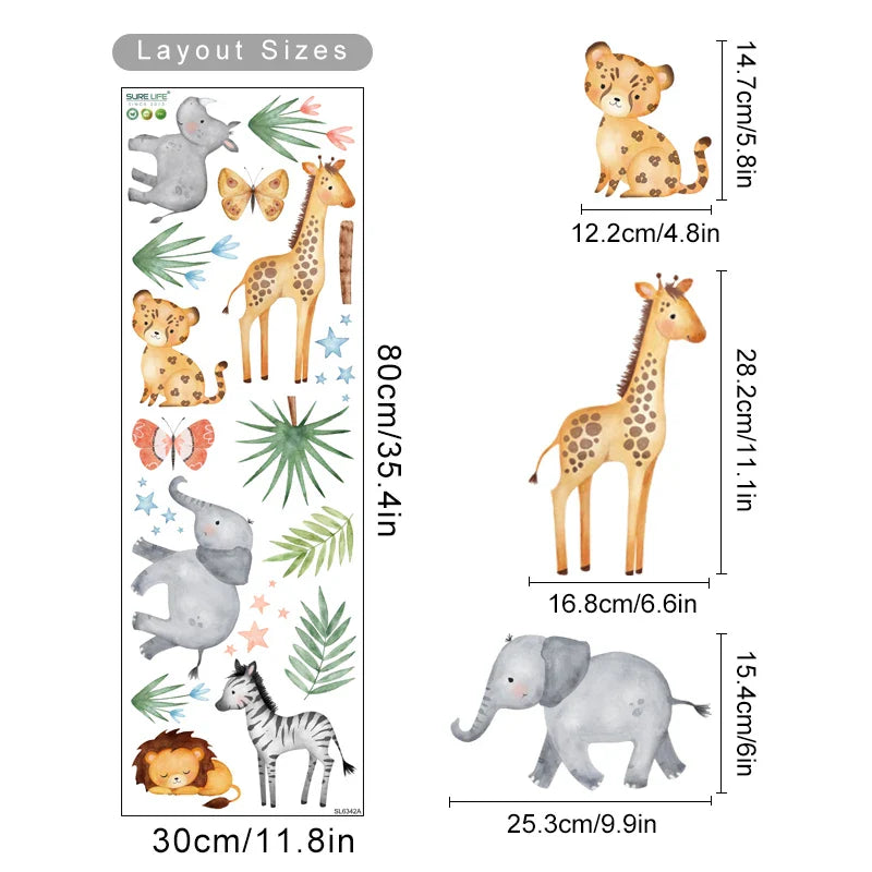 Cartoon Jungle Animals Nursery Wall Stickers