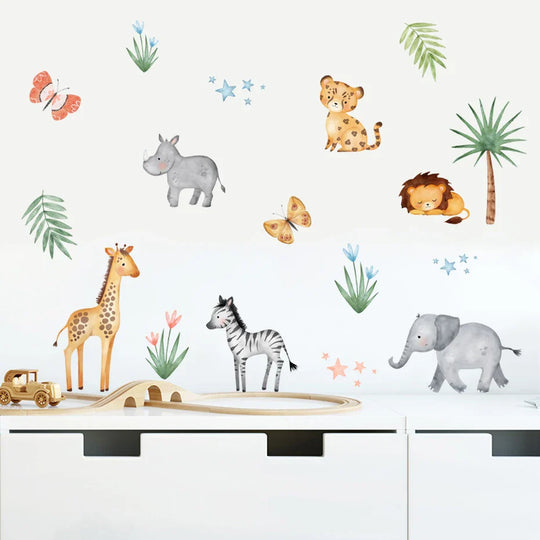 Cartoon Jungle Animals Nursery Wall Stickers