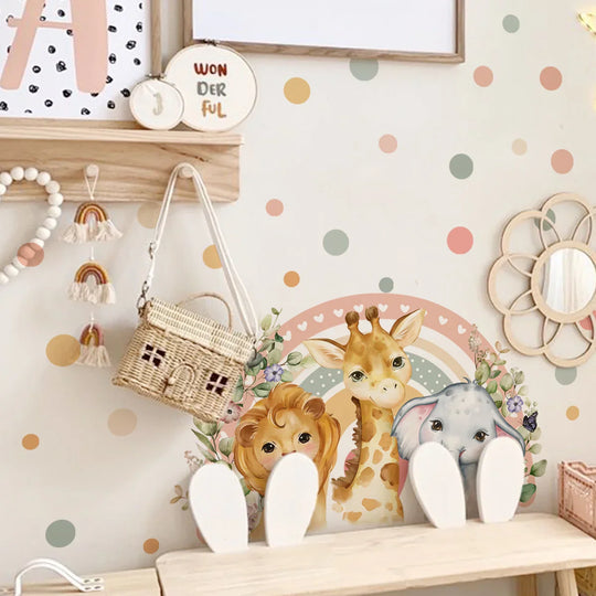 Cartoon Rainbow Safari Animal Wall Decals For Kids Room