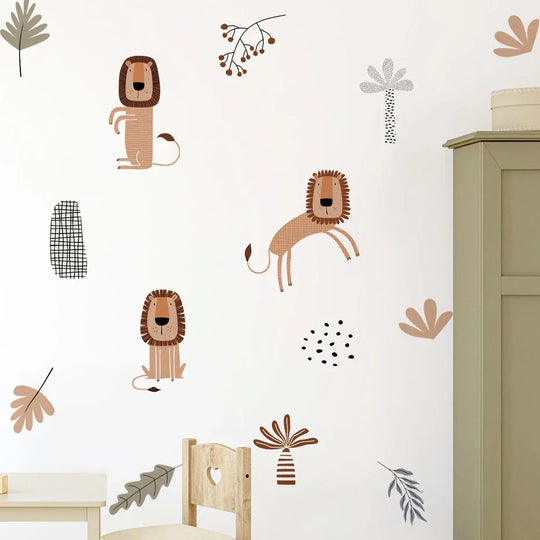 Cartoon Safari Animal Wall Decals For Kids Room Decor