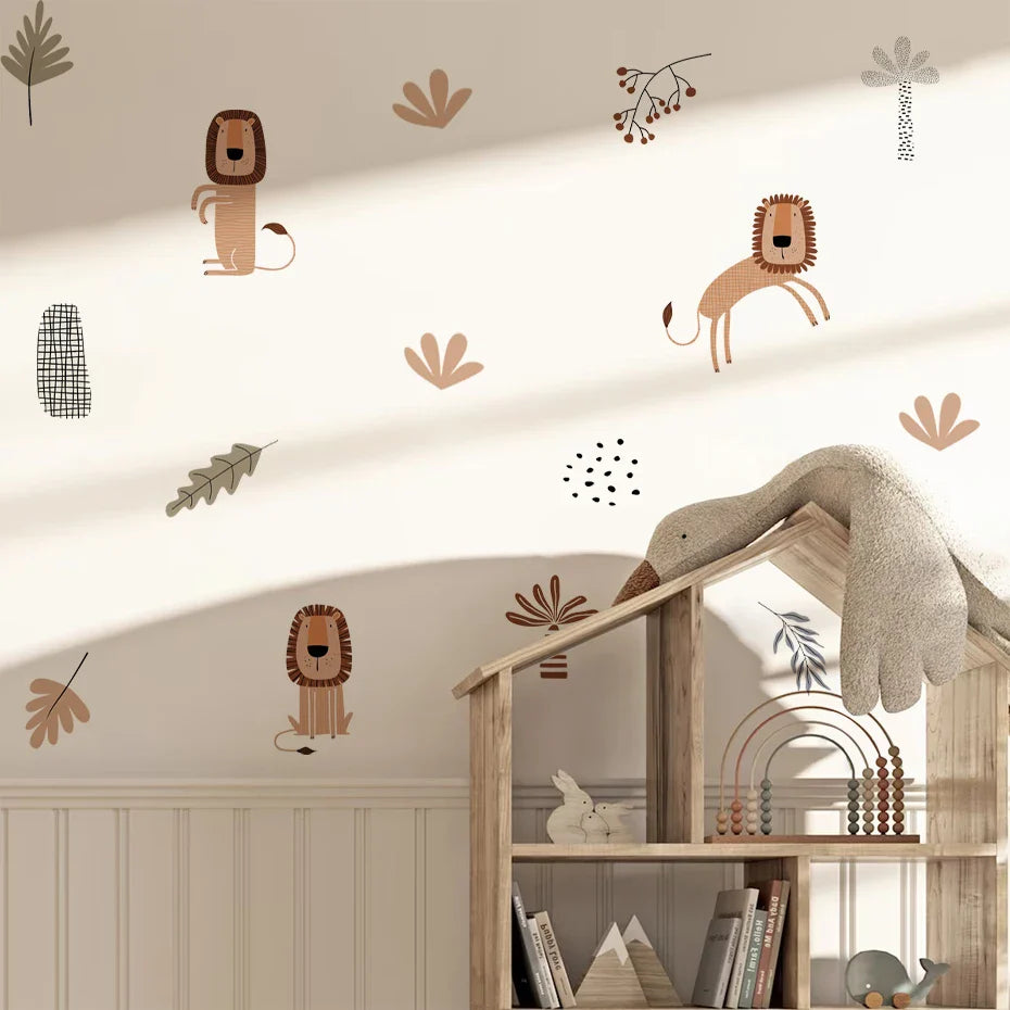 Cartoon Safari Animal Wall Decals For Kids Room Decor