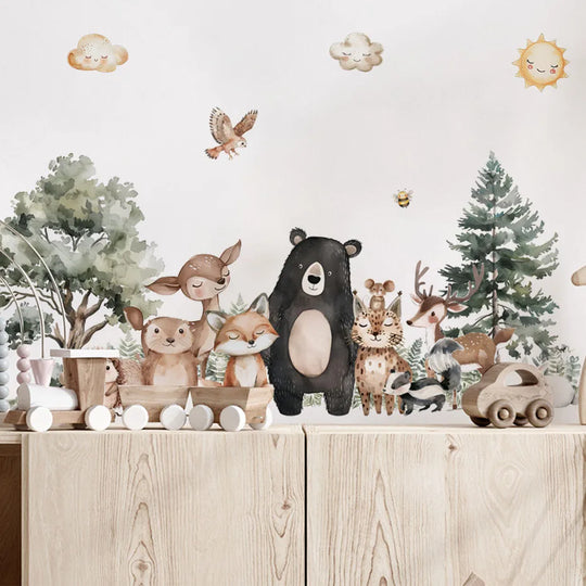 Cartoon Woodland Animal Wall Decals For Kids Room