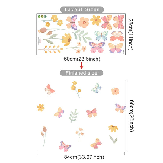 Colorful Butterfly And Flower Wall Decals For Girls Room
