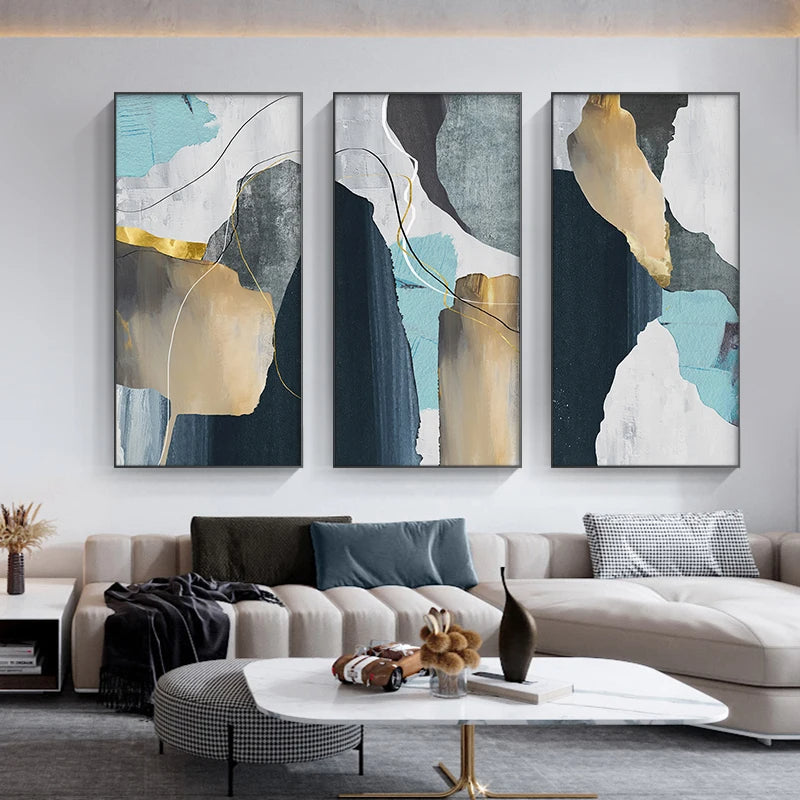Colorful Golden Flash Geomorphic Abstract Canvas Wall Art Unframed