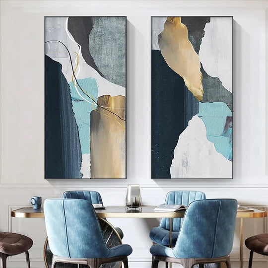 Colorful Golden Flash Geomorphic Abstract Canvas Wall Art Unframed