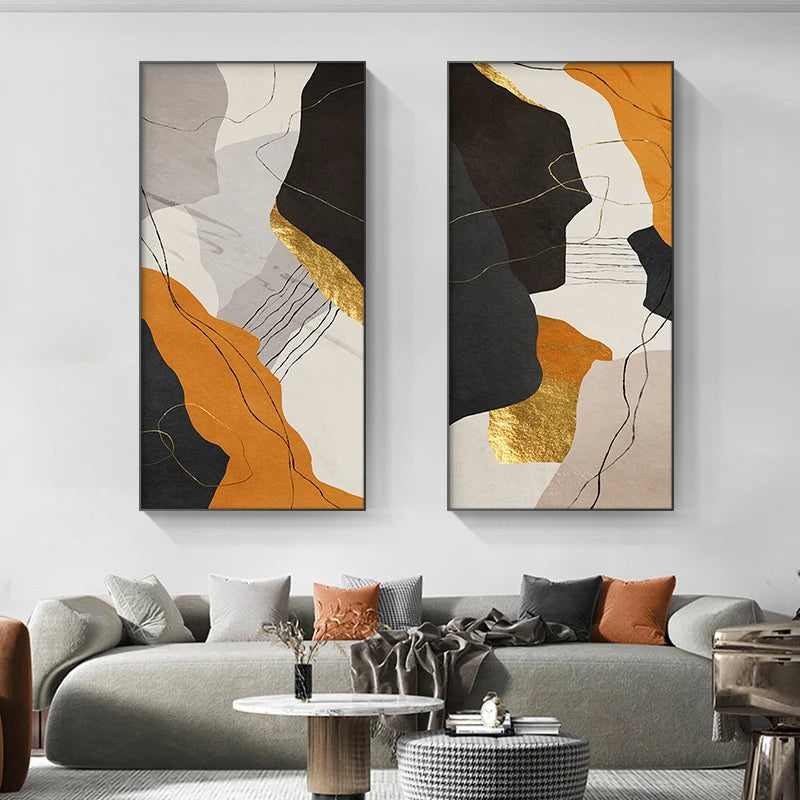 Colorful Golden Flash Geomorphic Abstract Canvas Wall Art Unframed