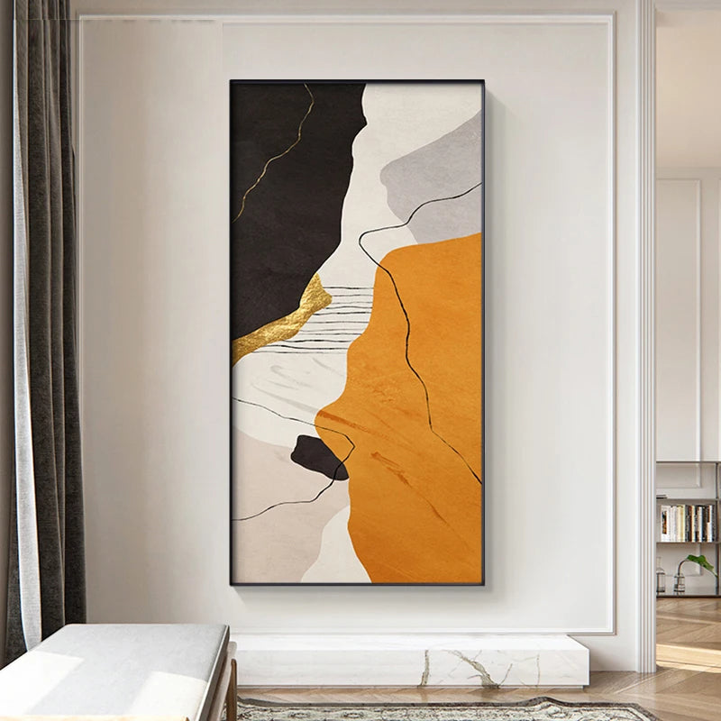 Colorful Golden Flash Geomorphic Abstract Canvas Wall Art Unframed