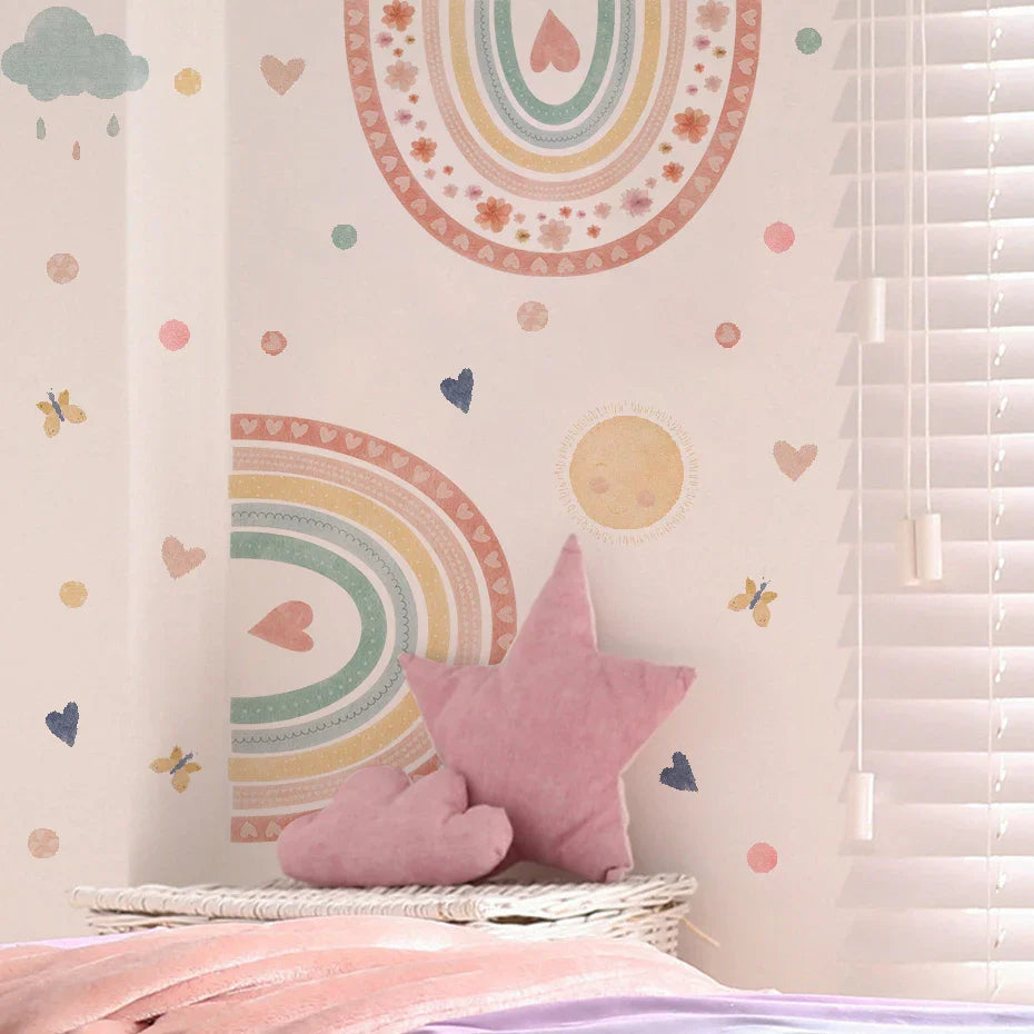 Colorful Rainbow Heart Cloud Wall Decals