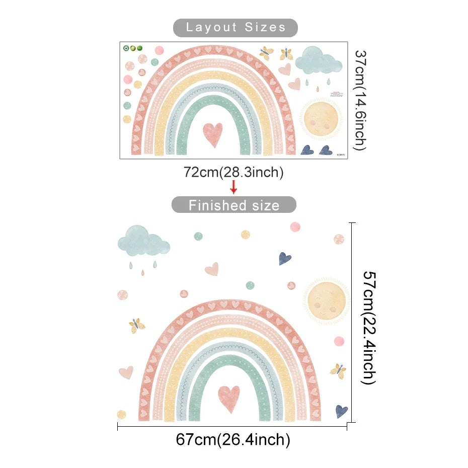 Colorful Rainbow Heart Cloud Wall Decals