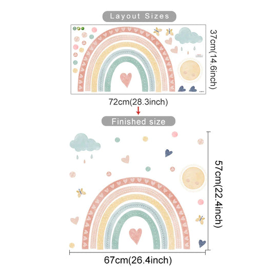 Colorful Rainbow Heart Cloud Wall Decals