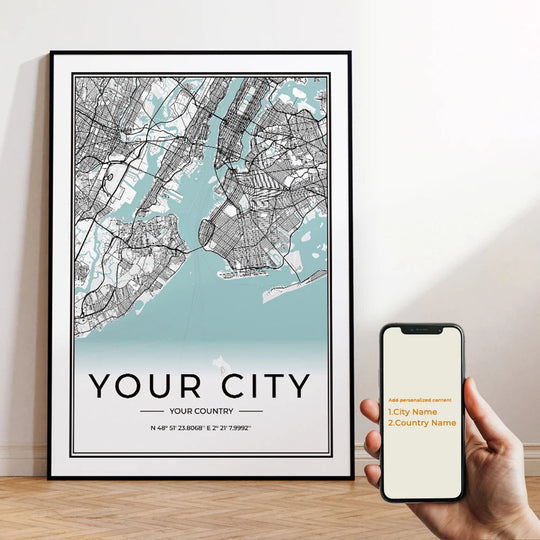 Custom City Map Minimalist Canvas Wall Art Print