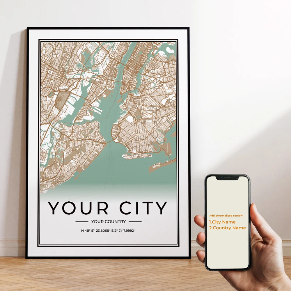 Custom City Map Minimalist Canvas Wall Art Print