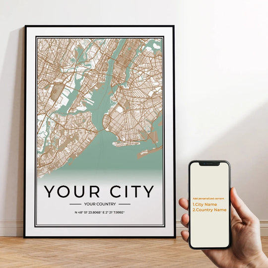 Custom City Map Minimalist Canvas Wall Art Print