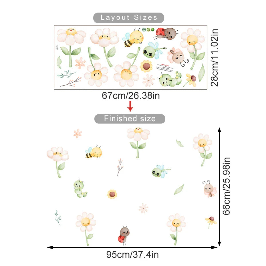 Cute Bee And Daisy Flower Wall Decals For Kids Room