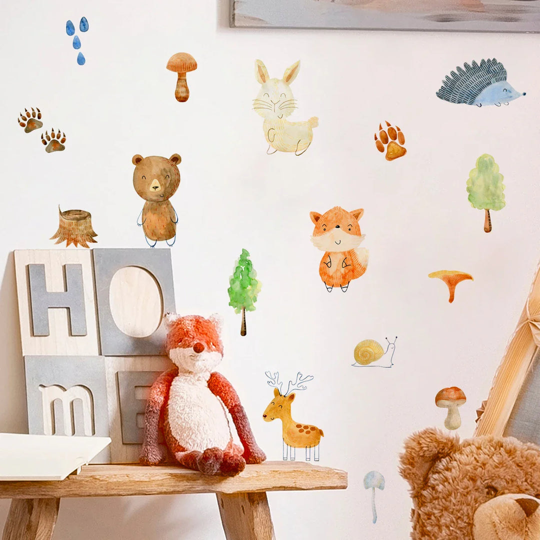 Cute Cartoon Woodland Animals Wall Decals For Kids Room Decor