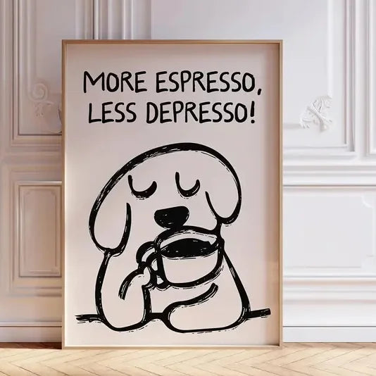 Retro Espresso Quote Typographic Canvas Wall Art