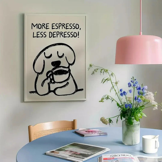 Retro Espresso Quote Typographic Canvas Wall Art