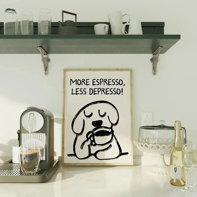Retro Espresso Quote Typographic Canvas Wall Art