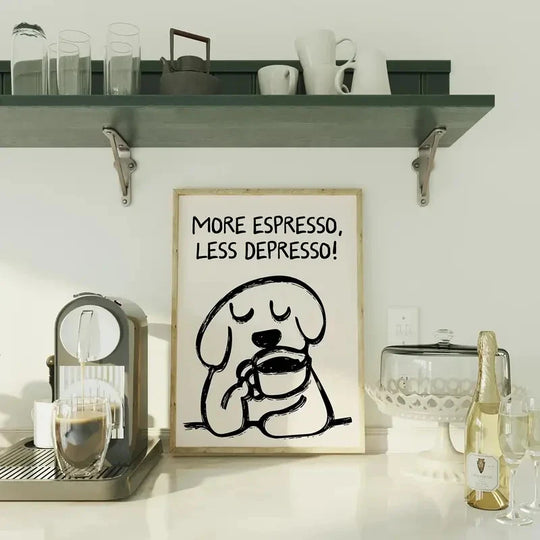 Retro Espresso Quote Typographic Canvas Wall Art