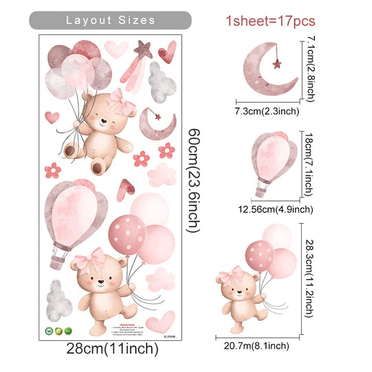 Cute Teddy Cartoon Bear Balloon Clouds Wall Stickers