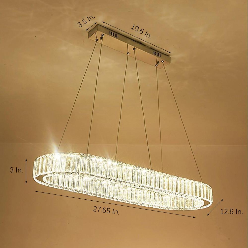 Chrome &amp; Gold Crystal Oval Ring LED Pendant Chandelier