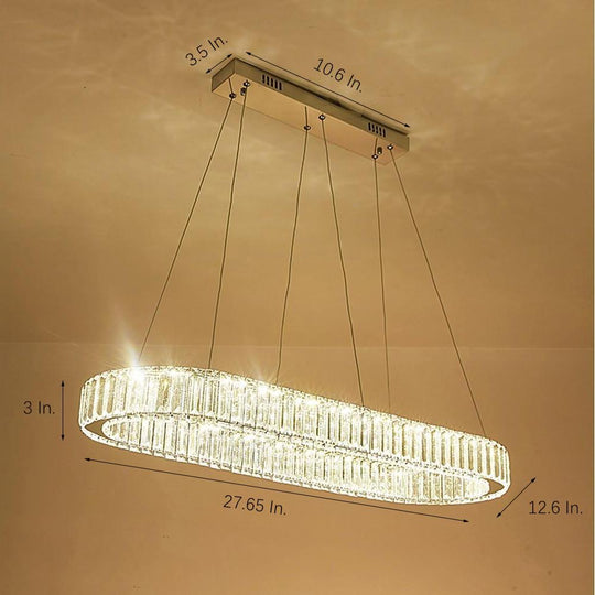 Chrome &amp; Gold Crystal Oval Ring LED Pendant Chandelier