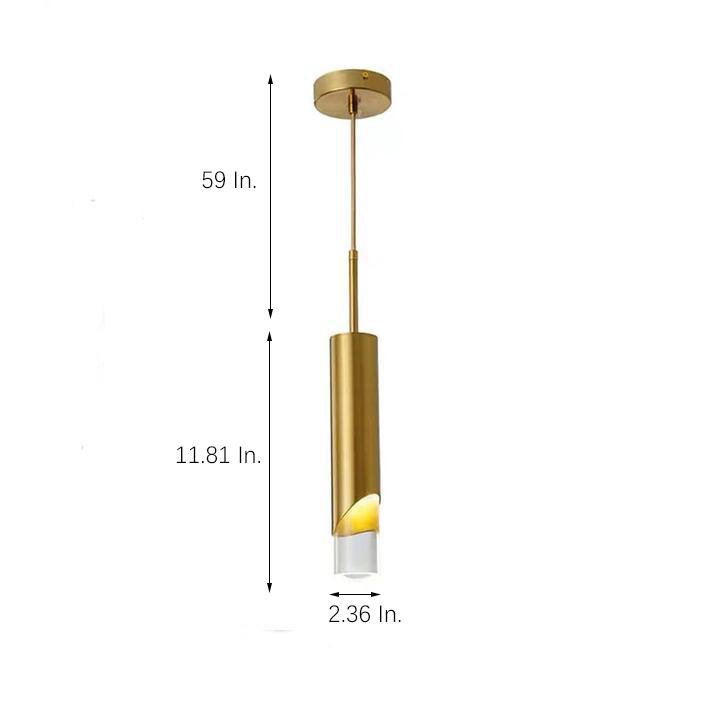 Elongated Slender Cylinder Modern Gold Crystal Column Pendant Light